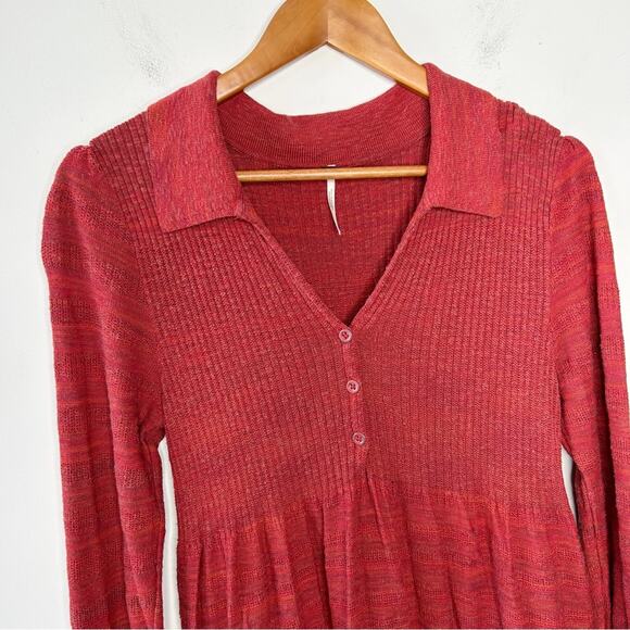 FREE PEOPLE Sweater Dress Size Medium Red Knit Ruffles Boho Indie Fall Country - Picture 4 of 10